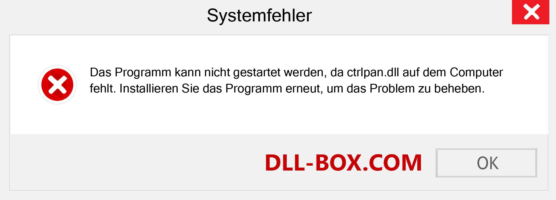 ctrlpan.dll-Datei fehlt?. Download für Windows 7, 8, 10 - Fix ctrlpan dll Missing Error unter Windows, Fotos, Bildern